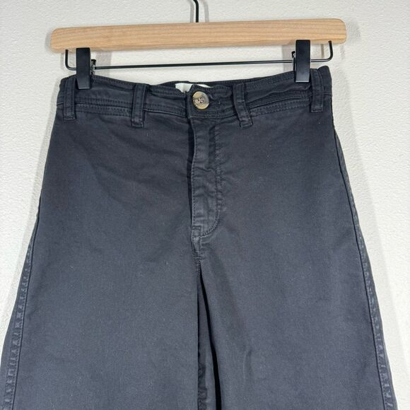 Marine Layer High Waist Bridget Slim Wide Leg Crop Pants Black Women’s Size 0 - Picture 2 of 7
